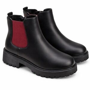 Avon Studio 1866 Wom Black Burgundy Lug Sole Chelsea Ankle Boots Size 7 04786761